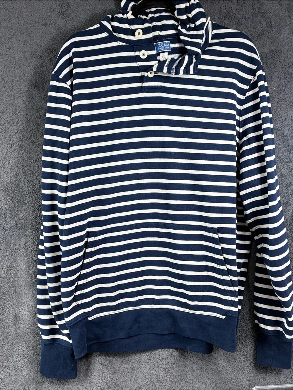 J.Crew Vintage Fleece Striped Hoodie Men’s XL Navy White Nautical Pullover